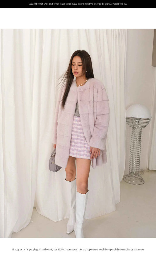 HDHOHR 2025 New 100% Real Mink Fur Coat Women Fashion Essential Natural Mink Fur Jackets Warm Royel Blue Winter Fur Coat