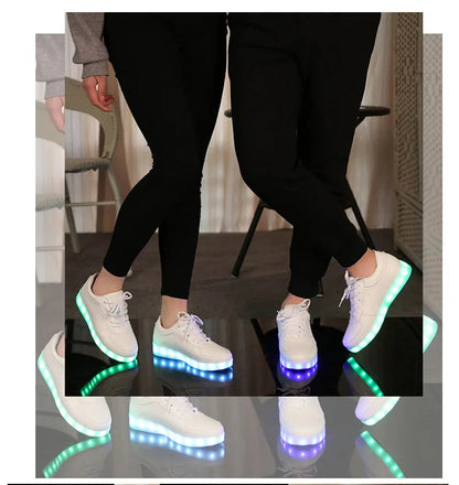 Comemore 2022 Adult Unisex Womens Mens Kid Luminous Sneakers Glowing USB Charge Boys LED Colorful Light-up Shoes Girls Footwear SS69