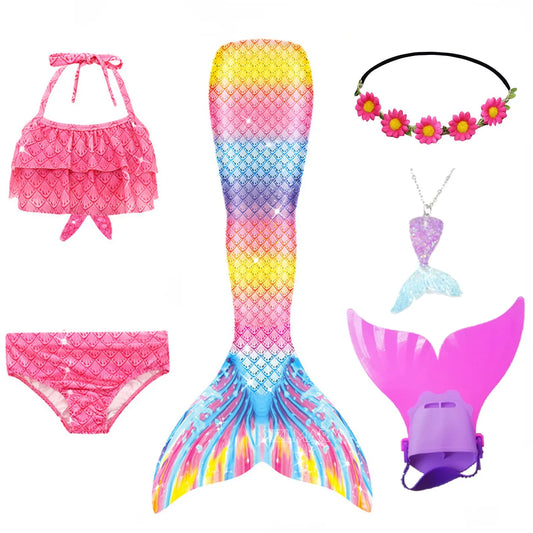 ZOCIC Girls Mermaid Tail Swimsuit Set with Top and Skirt for Swimming