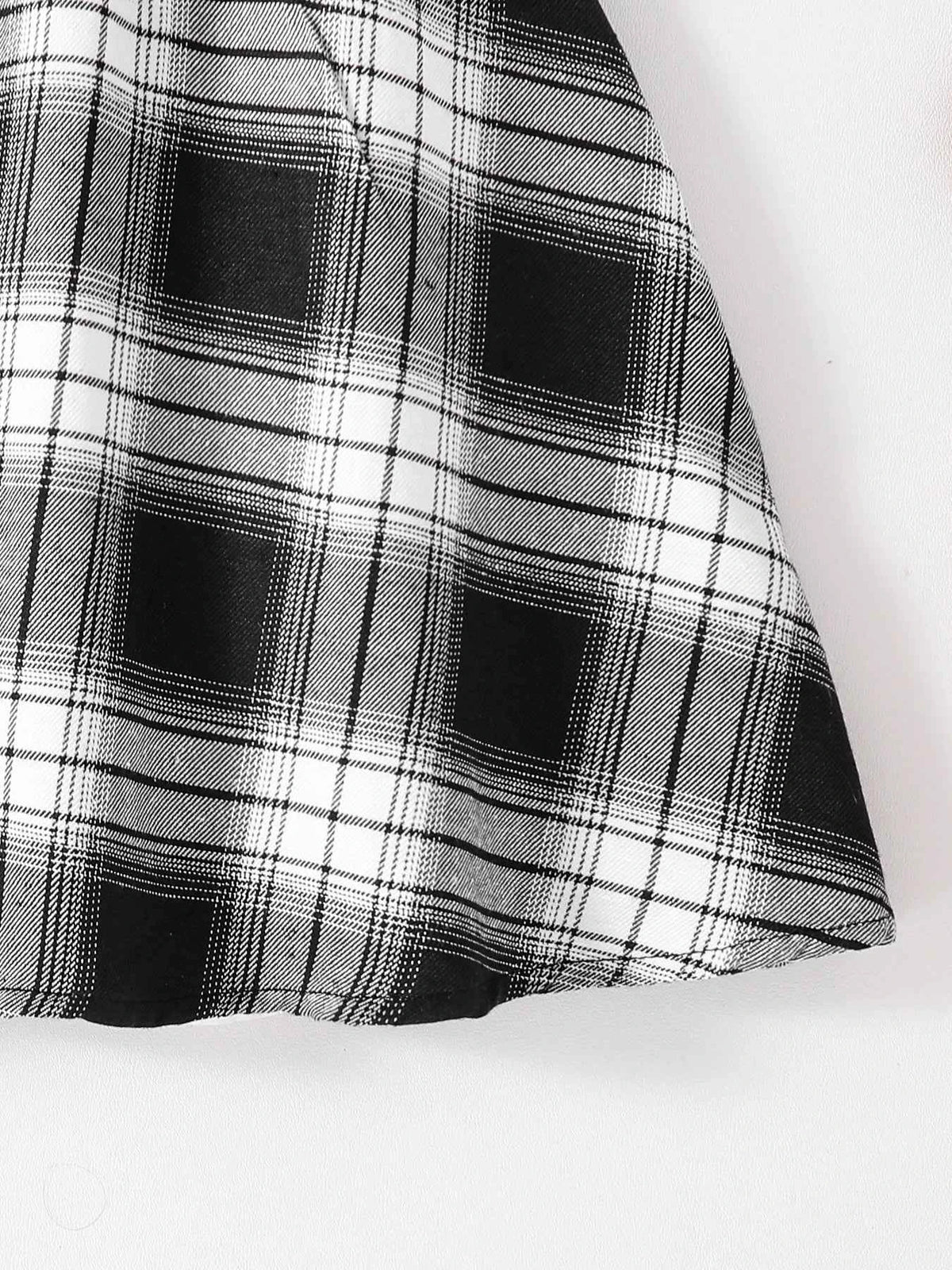 Girls Fashion Casual 2-Piece Set Black Lapel Long-Sleeved Letter Print Shirt Plaid Skirt Spring Autumn New