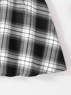 Girls Fashion Casual 2-Piece Set Black Lapel Long-Sleeved Letter Print Shirt Plaid Skirt Spring Autumn New