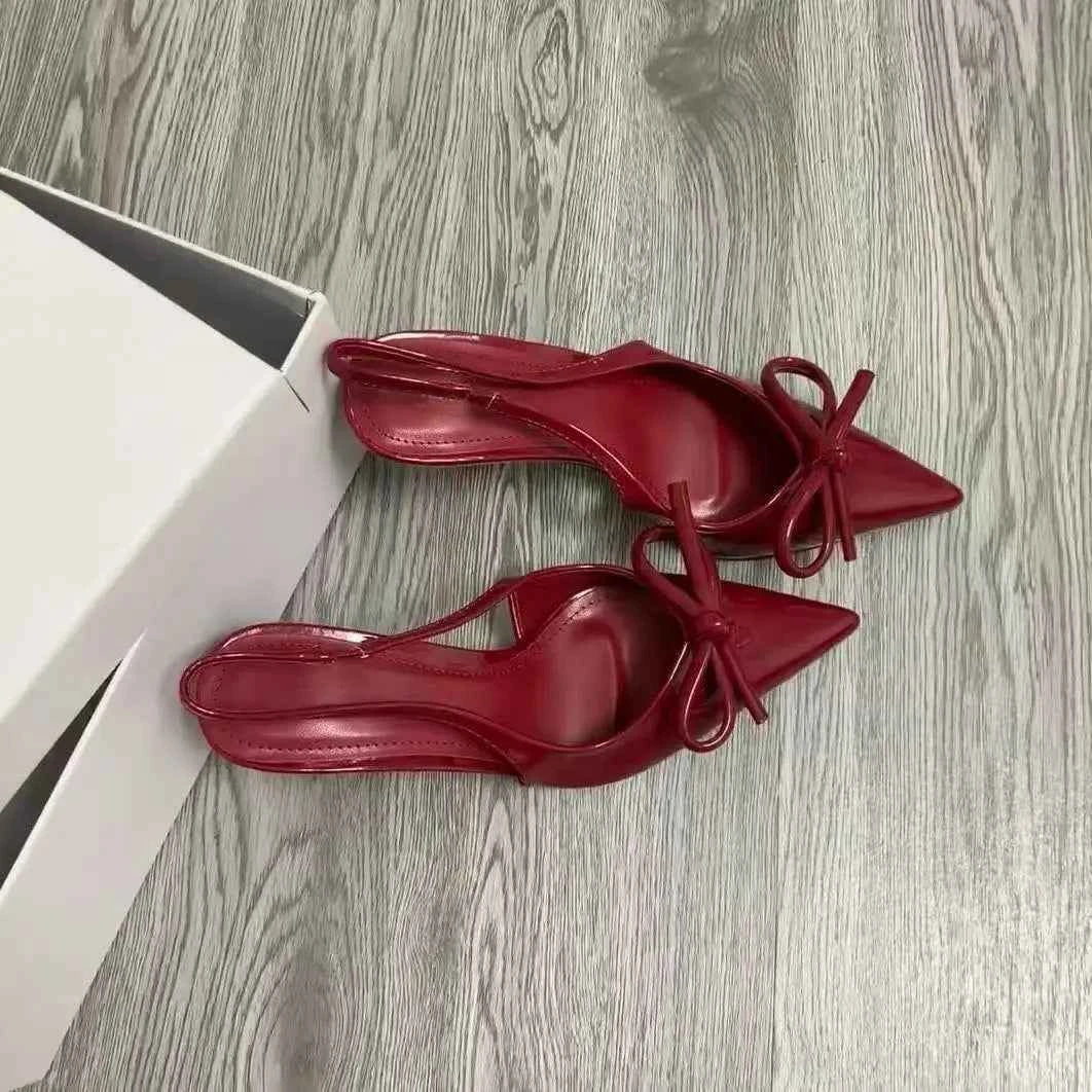 2025 New Butterfly Knot Fashionable Pointed Toe Hollow Back Women's Sandals High Heels Korean Style Spring Autumn Elegant Lad...