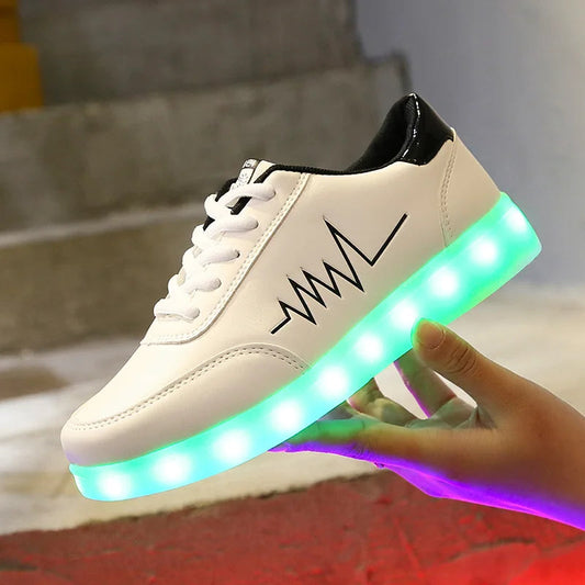 Comemore 2022 Adult Unisex Womens Mens Kid Luminous Sneakers Glowing USB Charge Boys LED Colorful Light-up Shoes Girls Footwear SS69 33.69 white-3 / 36