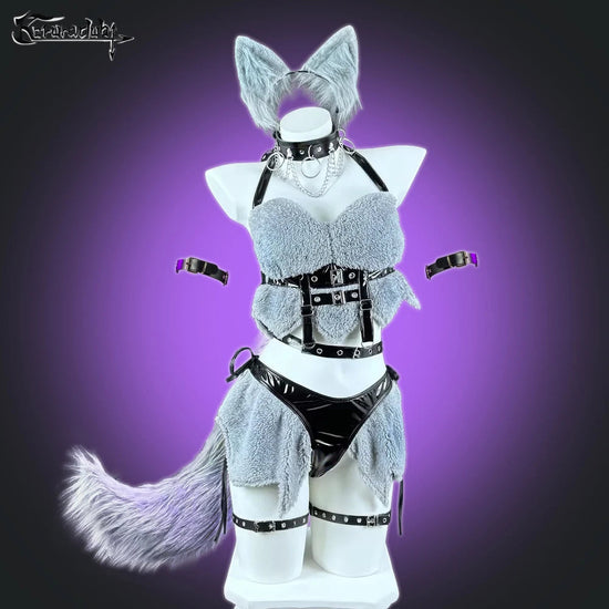 Halloween Women Wolf girl Cosplay costumes Gray lingerie set Leather collar Werewolf Plush underwear SS69