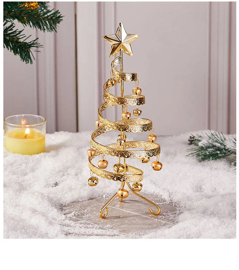 Iron Lace Christmas Tree Mini With Bell Star Desktop Ornament Ornament New Year Christmas Eve Gift Celebrate Party Xmas 2026