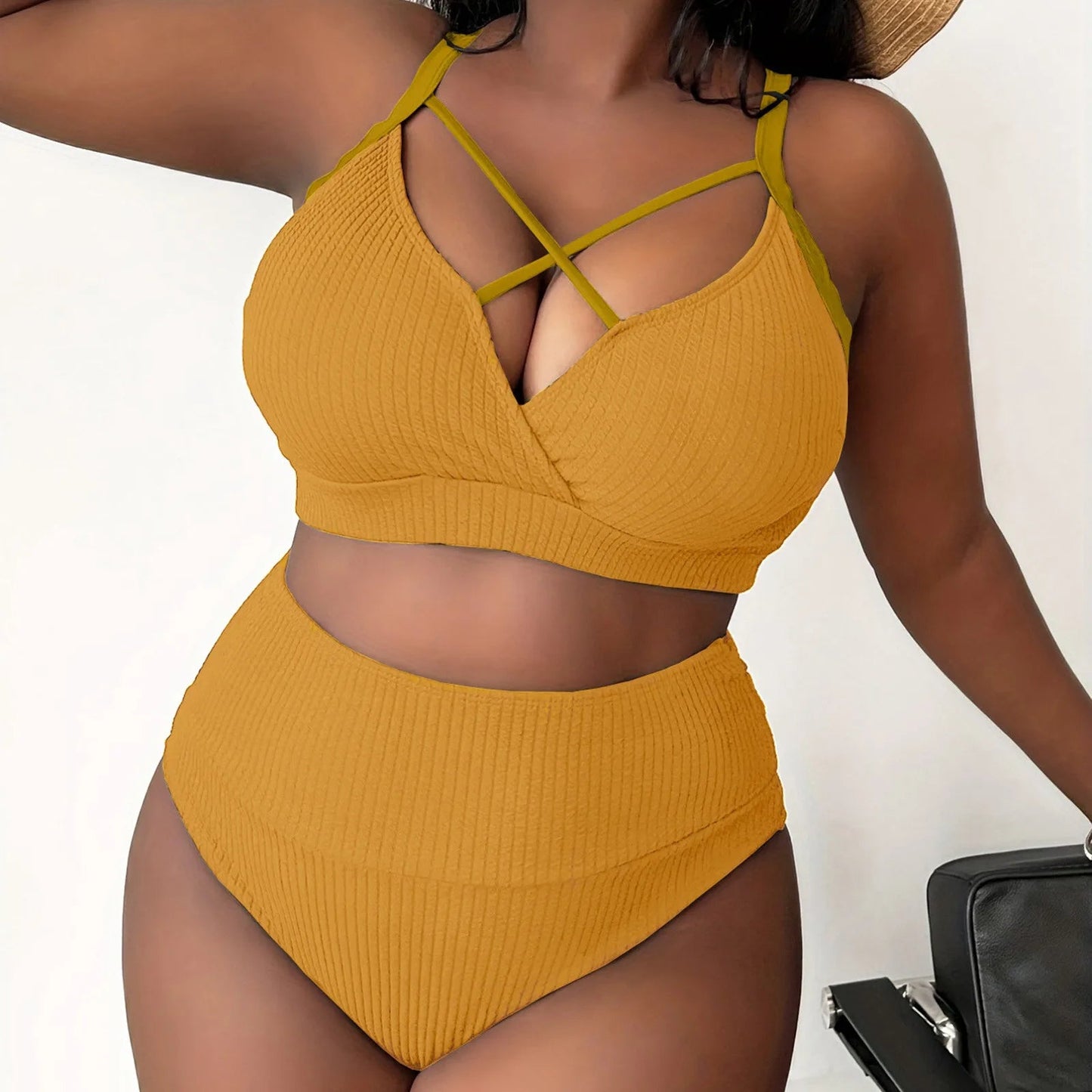 Plus Size Swimsuit Women Big Breast Bikini Set 2024 Sexy Two Pieces Bikinis High Waisted Swimwear Brazilian Bathing Suit SS69 13.69 Yellow / XXXXL / United States