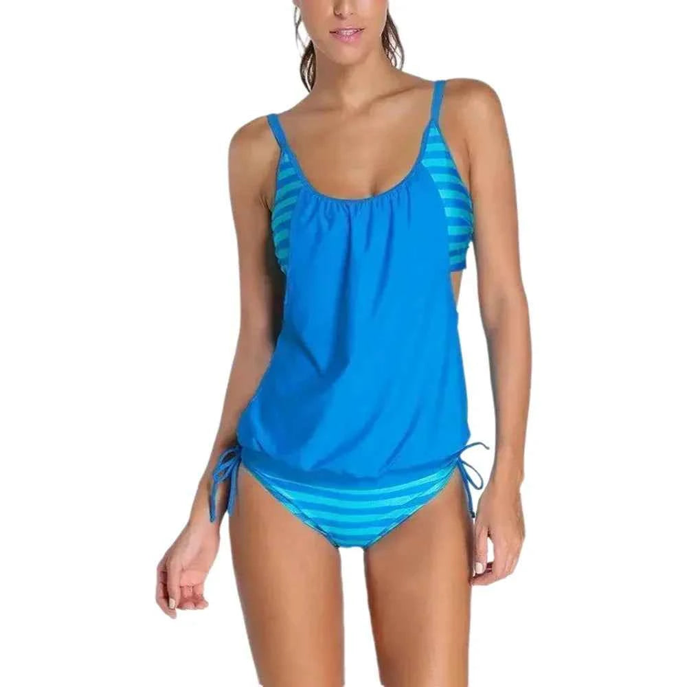 Women PLus Size Striped Tankini Vest Top Strap Swimsuits Swimwear Tankini  Ladies Female Belly Covered Tankini Set FS1736