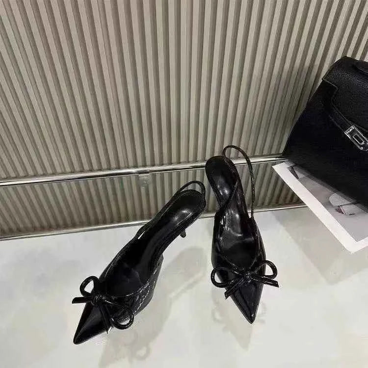 2025 New Butterfly Knot Fashionable Pointed Toe Hollow Back Women's Sandals High Heels Korean Style Spring Autumn Elegant Lad...