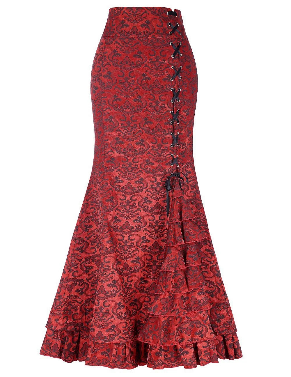 Gothic Fish Tail Skirt - High Waisted Lace-Up Trumpet Skirt
