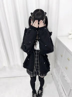 CHUJIECN Kawaii Bunny Ear Lace Zipper Hoodie