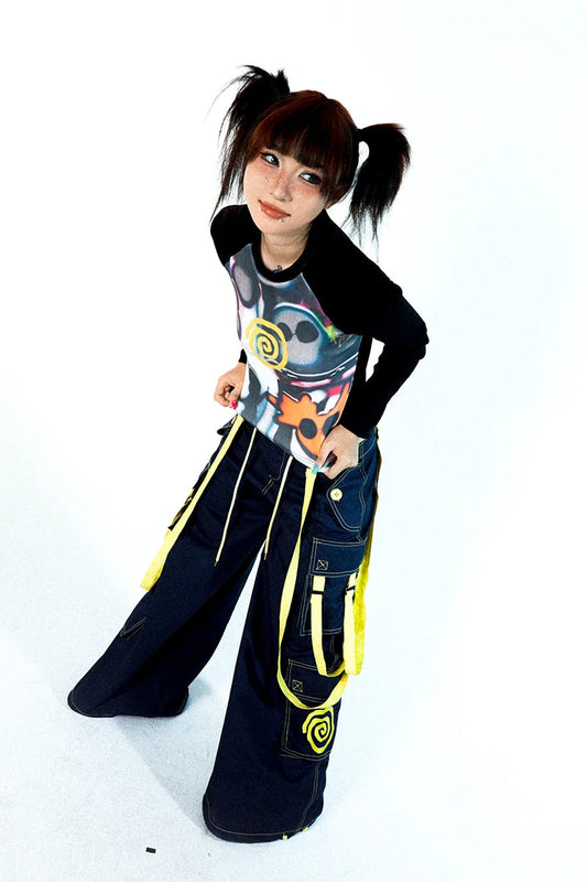 Women Vortex Skull Print Long Sleeve Raglan Stitch Backing T-Shirt Tops Fairy Grunge Graphic Vintage Y2k Slim Long Sleeve Top SS69