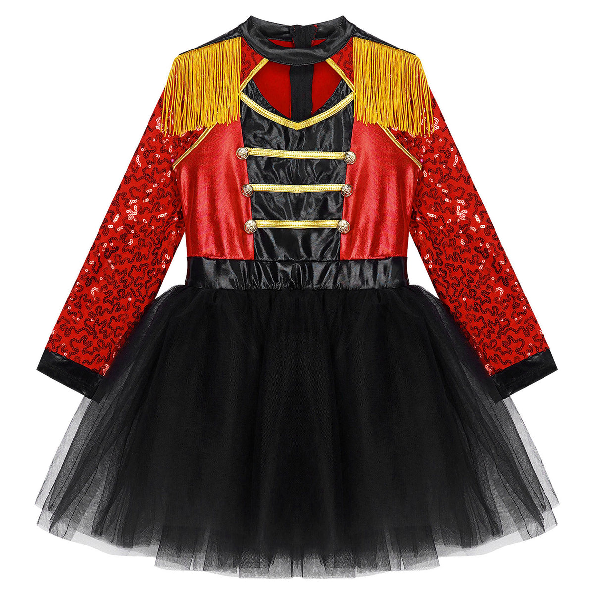 inlzdz Women's Circus Ringmaster Costume Sequin Tassel Leotard Dress