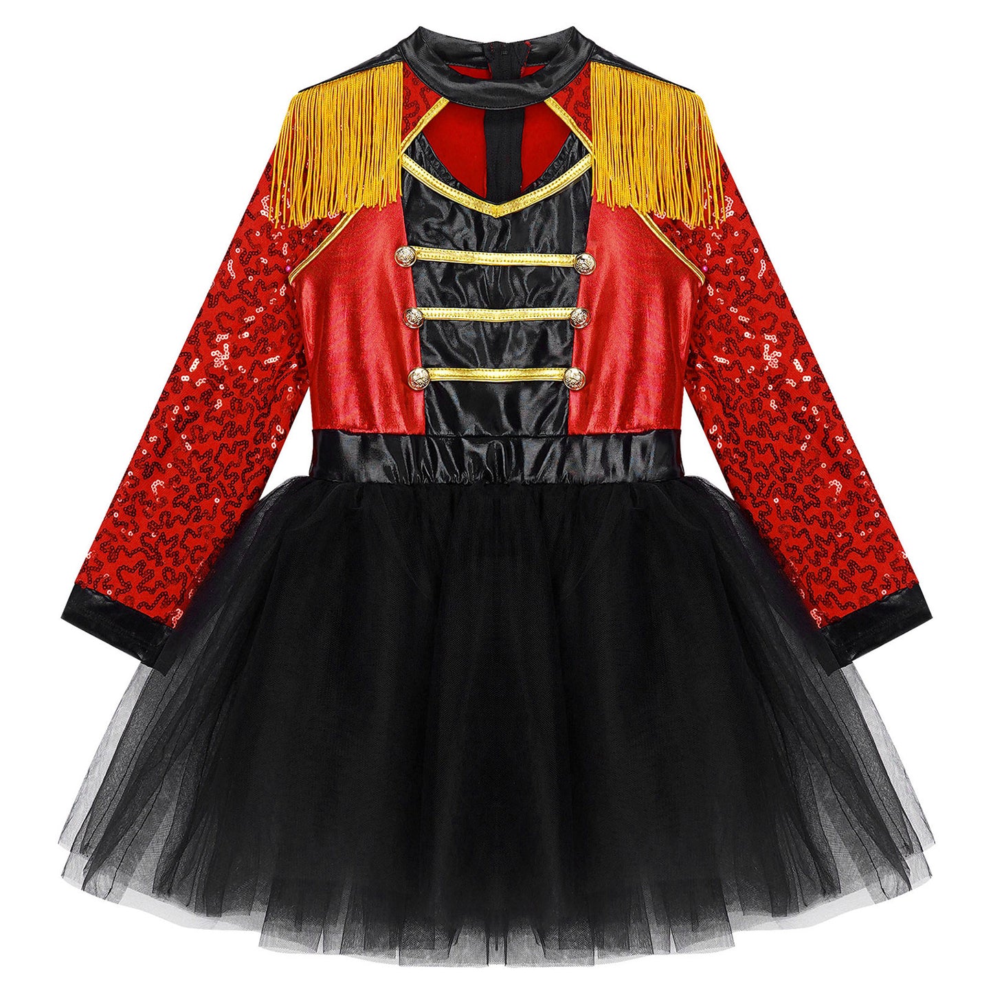 inlzdz Women's Circus Ringmaster Costume Sequin Tassel Leotard Dress