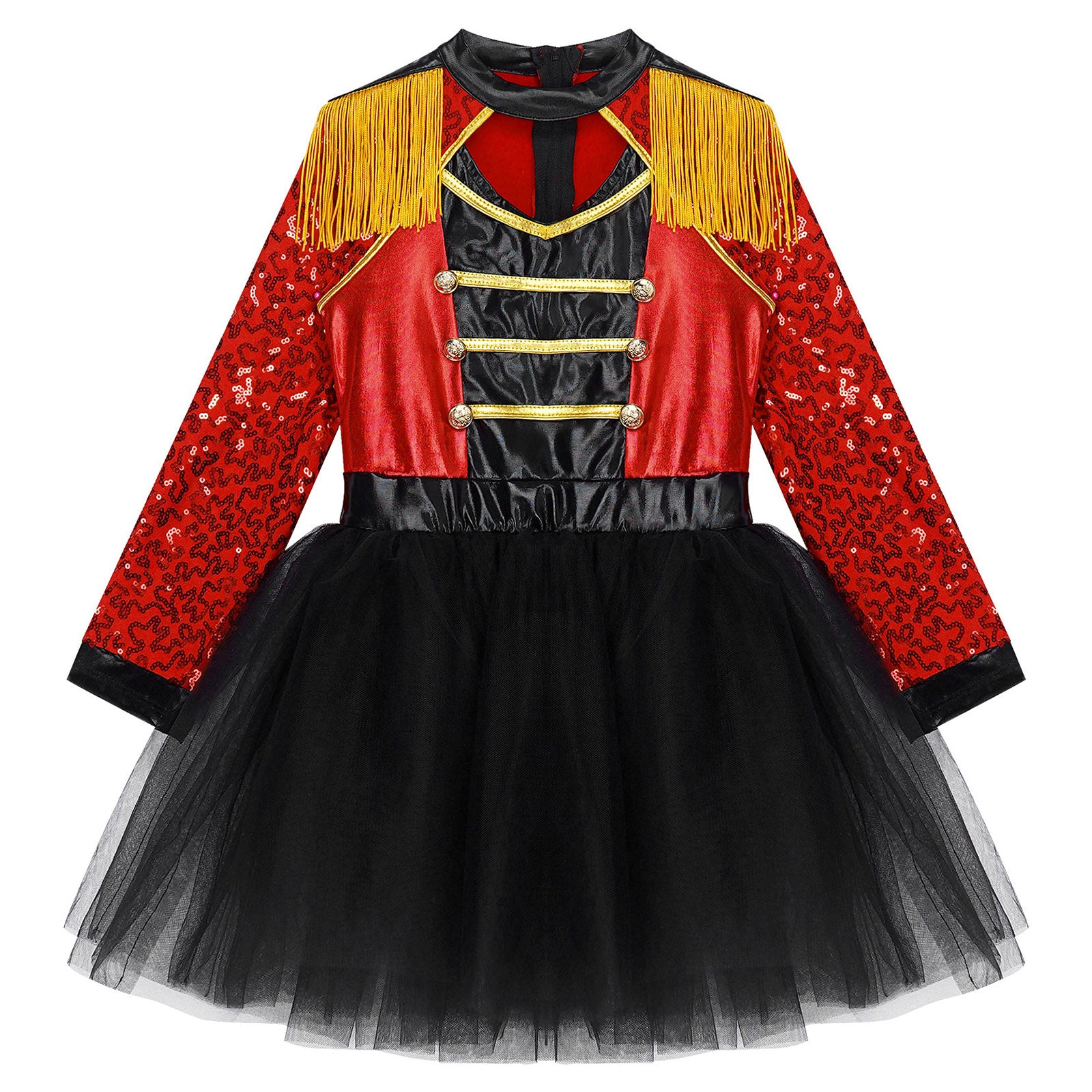 Inlzdz Women's Sequin Tassel Ringmaster Leotard Dress