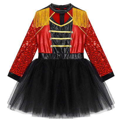 inlzdz Women's Circus Ringmaster Costume Sequin Tassel Leotard Dress