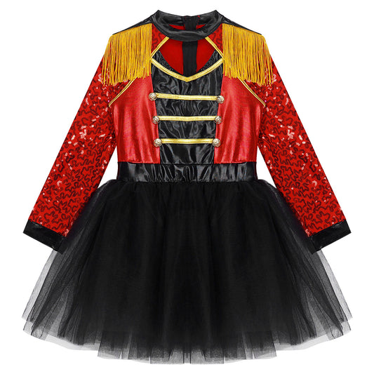 inlzdz Women's Circus Ringmaster Costume Sequin Tassel Leotard Dress