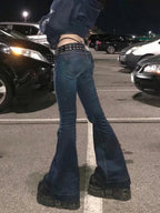 Kalevest Y2K High Street Low Rise Jeans Blue Women Pants Bootcut  Pockets Jeans Streetwear Low Waist Jeans Wide Leg Pants SS69