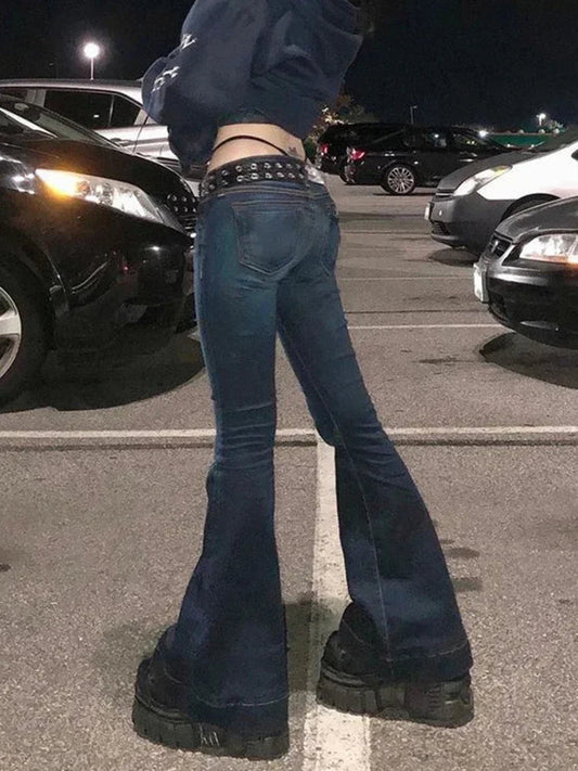 Kalevest Y2K High Street Low Rise Jeans Blue Women Pants Bootcut  Pockets Jeans Streetwear Low Waist Jeans Wide Leg Pants SS69