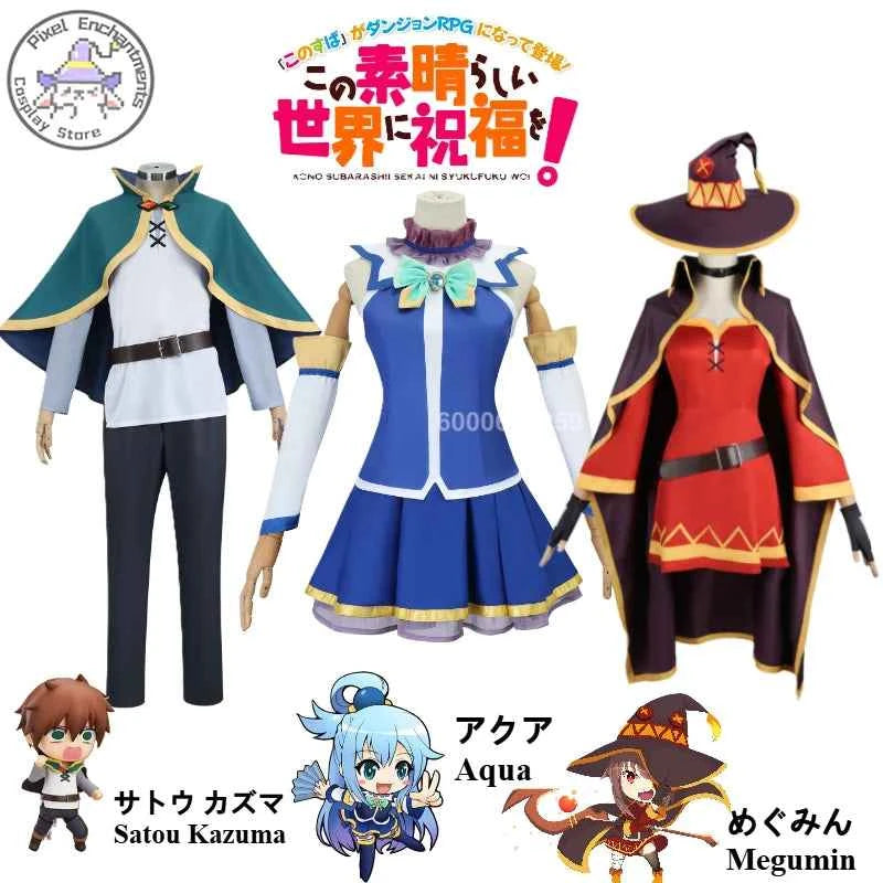 Anime KonoSuba God's Blessing on This Wonderful World  Aqua Megumin Satou Kazuma Cosplay Costumes Men Women Comic Con Outfit