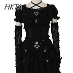 Japanese Sweet Heavy Industry Splicing Sleeve Strap Lace Bow Lace Shirt Summer Autumn New Elastic Slim Long-sleeve Tshirt Top