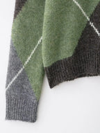 HH 2026 Spring Sweater For Women Elegant Fashion Diamond Plaid Knitted Pullover Sweater Loose Oversized High Street Lady Tops