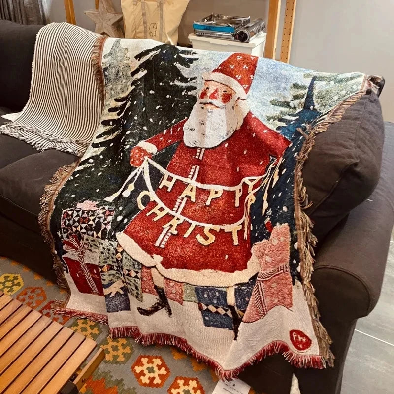 Santa Claus Christmas Throw Blanket 130x155cm Polyester Cotton Blend