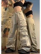 BiggOrange Women's Wide Leg Cargo Pants with Multi-Pocket Design