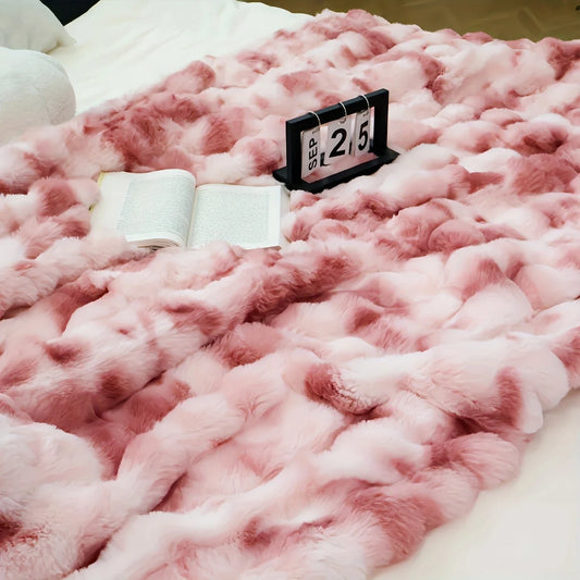 ROSEKIND Faux Rabbit Fleece Blanket, 100% Polyester Knitted Throw, 1610g