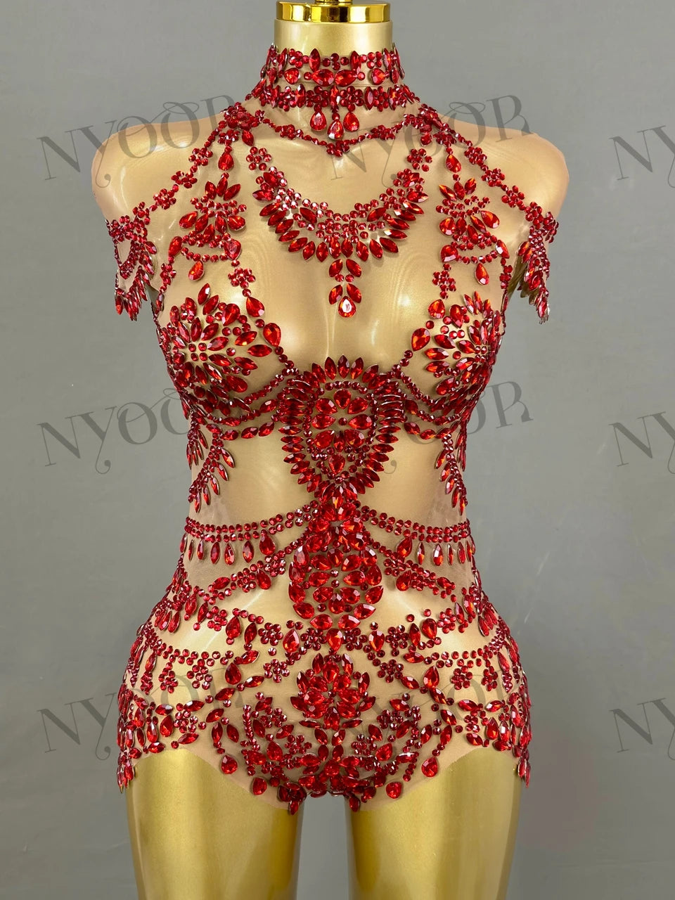Sparkly Rhinestone Mesh Bodysuit for Women - Transparent Dance Leotard