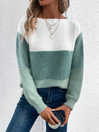 Women's Striped Patchwork Knit Sweater - Casual Loose Autumn/Winter Jumper