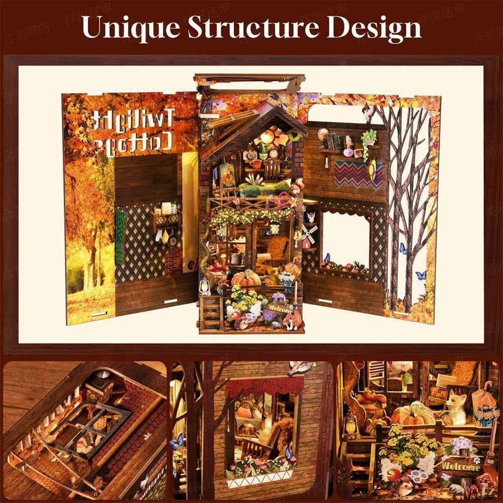 Book Nook Kit My Puppy Family DIY Wooden Puzzle Bookshelf Insert Decor Dollhouse Model Bookend Building Home Decoration Gifts
