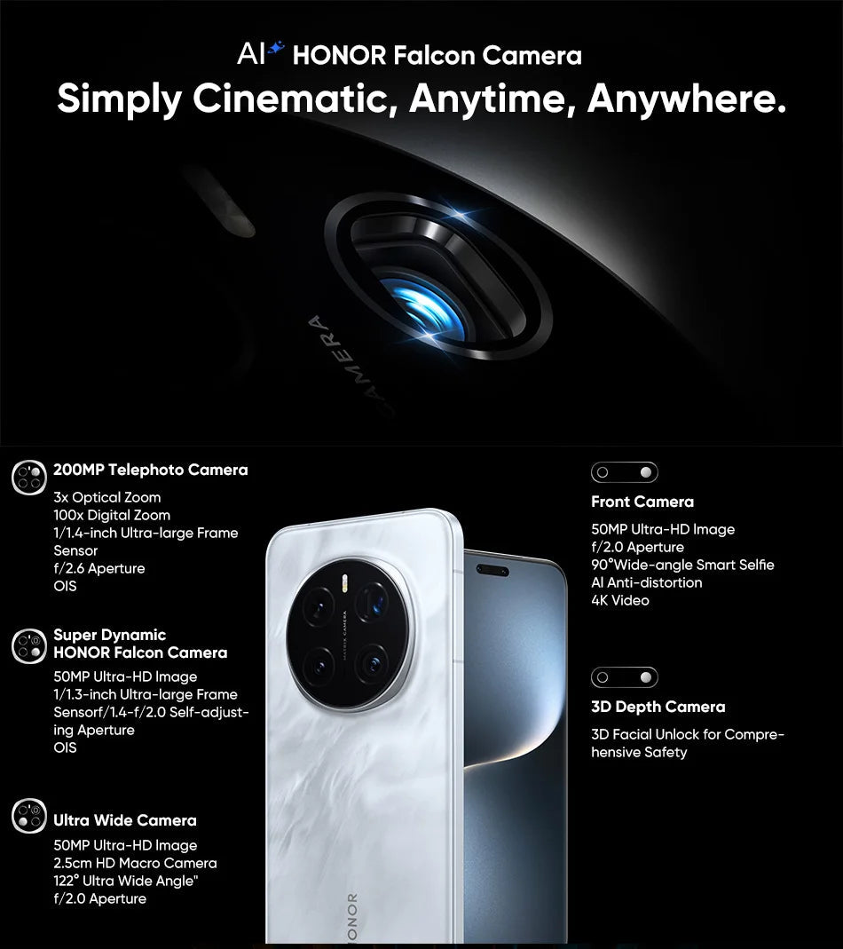 HONOR Magic7 Pro Global Version 5G AI Smartphone Snapdragon 8 Elite 6.8''120Hz OLED Screen 200MP Cameras 100W Charge Magic 7 Pro SS69