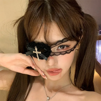 Punk Cross Eye Mask Women Lolita Cosplay Eye Patch Gothic Halloween Heart Bow Lace Eyewear Accessories Xmas Gifts SS69