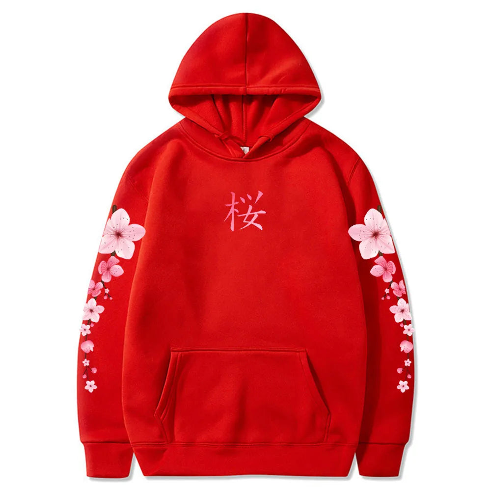 Japanese Blossom Sakura Graphic Hoodies Long Sleeve Winter Hooded Sweatshirts Casual Women/Men Comfortable Pullovers with Pocket SS69 21.69 red / XXXL