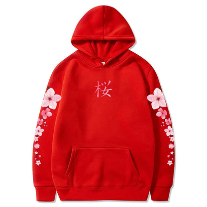 Japanese Blossom Sakura Graphic Hoodies Long Sleeve Winter Hooded Sweatshirts Casual Women/Men Comfortable Pullovers with Pocket SS69 21.69 red / XXXL