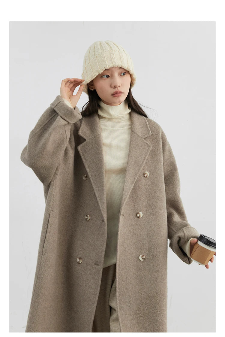 CHIC VEN Women Woolen Coat Double-breasted Basic Loose Casual Retro New Long Double-sided Female Overcoat Autumn Winter 2026