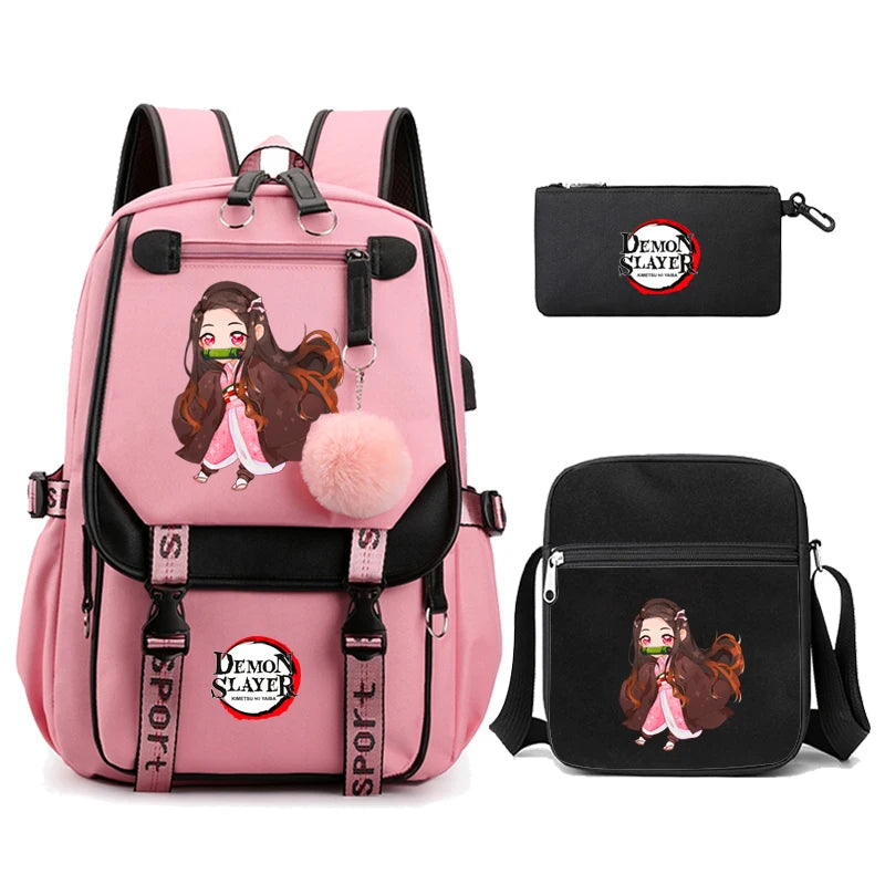3Pcs Kamado Nezuko Demon Slayer Backpacks Set for Girls Anime School Bag Teenager Student Canvas Laptop Back Pack Women Rucksack SS69 52.69 4980742