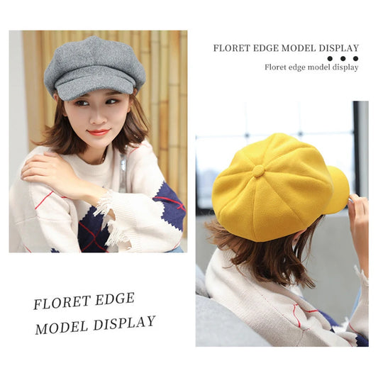 Solid Color Korean Style Woolen Octagonal Hat for Women Autumn/Winter New Style Duckbill Beret, Trendy British Style Painter Hat