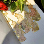 1 Set of 4 Mucha Four Flower Illustration Art Bookmark Gift Box, Literary Retro, Brass Chain Decorative Painting, Holiday Gift