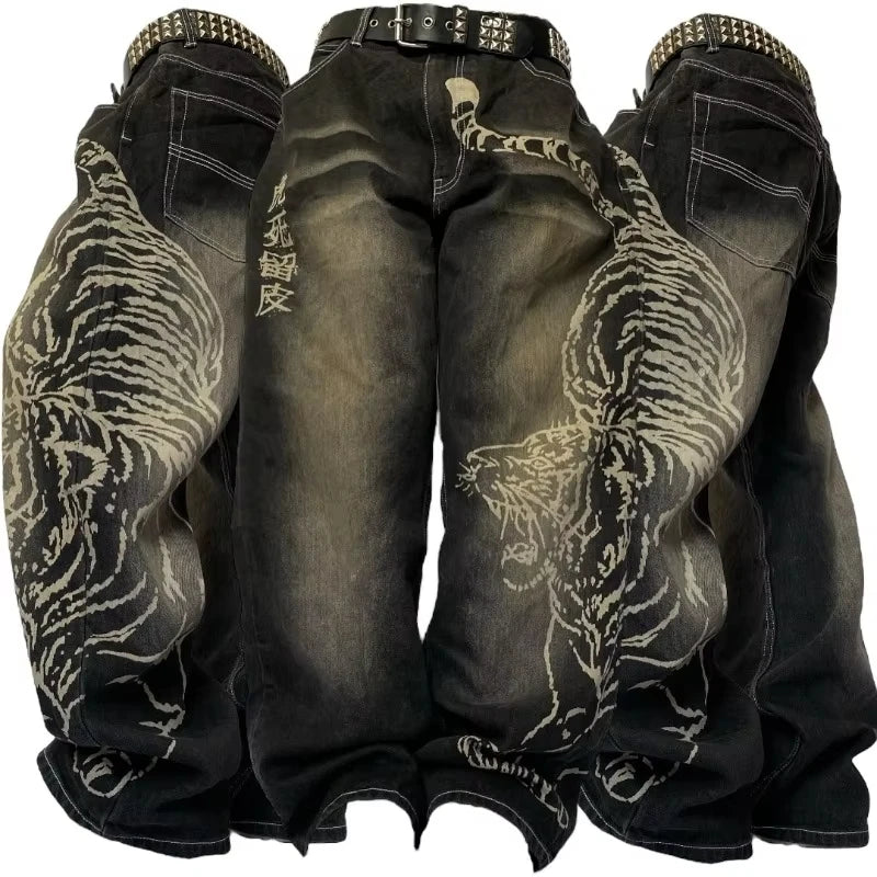 Y2K Cherry Blossom Embroidered Wide Leg Jeans