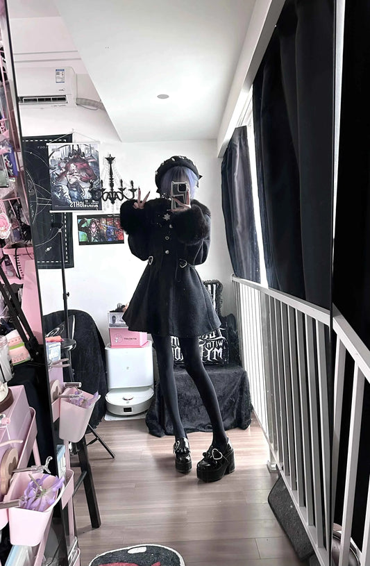 Original Japanese Mass-Produced Lace Jackets Girls Women Cute Bow Waist Cinch Heavy Drill Button Slim Fit Elegant Black Coat