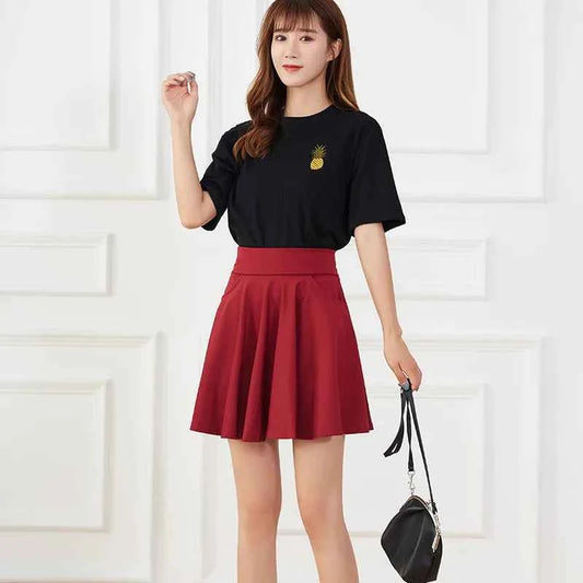 New Black Pocket Shorts Skirt Women's Basic Safety Pants Skirts School Flared Casual Mini Skater Medium Pleated Plus Size 4XL