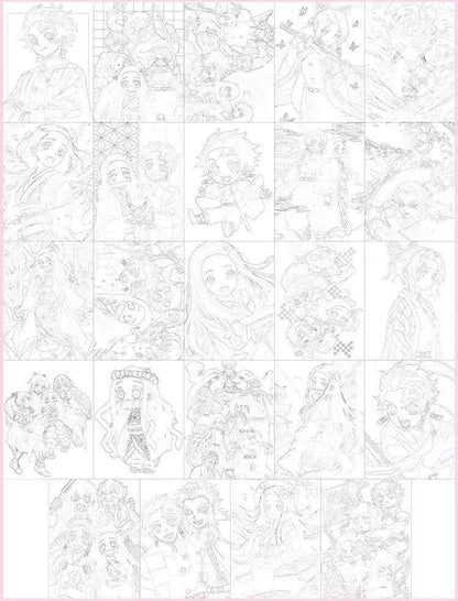 Demon Slayer Anime Coloring Books Kamado Tanjirou Kamado Nezuko Painting Figure Hand Drawn Cartoon Line Draft Drawing Book Gifts