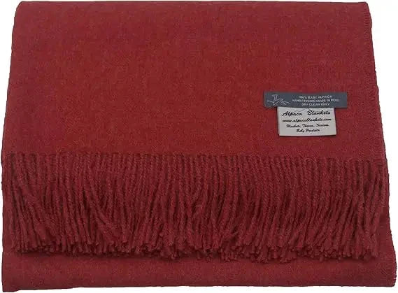 Luxury Alpaca Wool Solid Color Throw Blanket Handcrafted for Cozy Comfort and Warmth SS69 167.69 United States / Pomegranate
