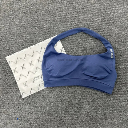 Dfyne Impact Sports Bra Women Seamless Halter Neck Strap Bras with Logo Padded Open Back Yoga Bra Medium Support Gym Crop Top SS69