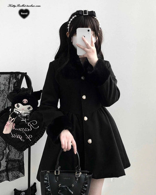 Original Japanese Sweet Imitation Woolen Coat Removable Fur Collar 2025 Winter Jacket Love Single-breasted Wool Overcoat Femlae
