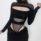 M7DD Early 2000s Fashion Encouraged Close Bodysuit Tall Collar Net Intonation Flexible Substance