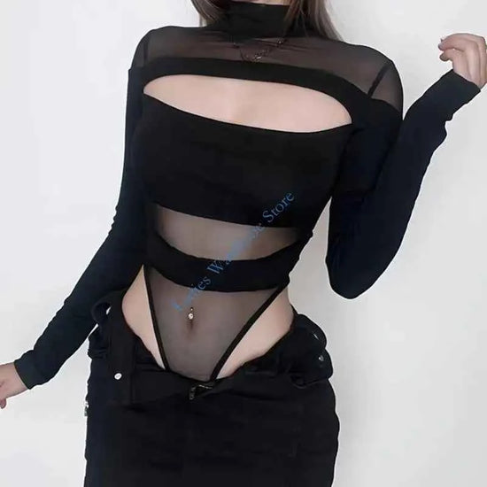 M7DD Early 2000s Fashion Encouraged Close Bodysuit Tall Collar Net Intonation Flexible Substance