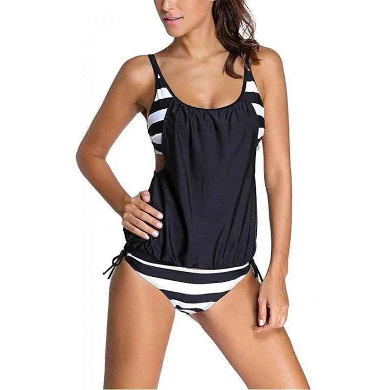 Women PLus Size Striped Tankini Vest Top Strap Swimsuits Swimwear Tankini  Ladies Female Belly Covered Tankini Set FS1736