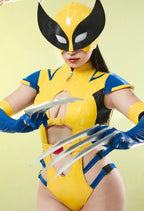 MOBBUNNY Women's PU Leather Bodysuit Cosplay Costume Set with Hat & Gloves